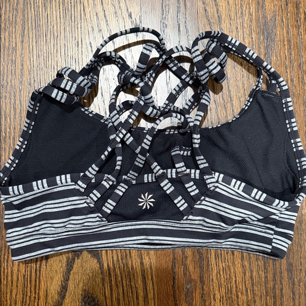 Athleta Black & White Strappy Sports Bra with Patterned Band